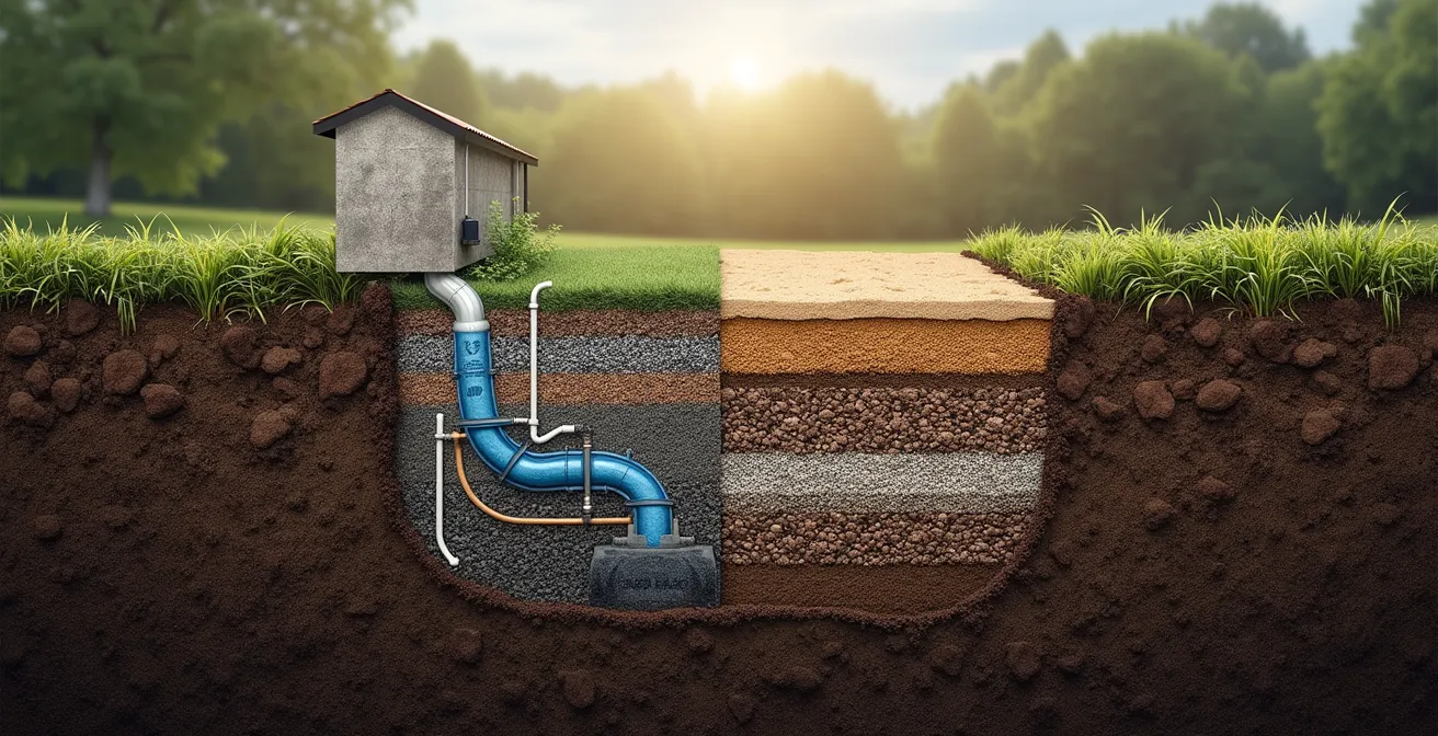 Vue en coupe comparative de deux systèmes septiques dans le sol québécois