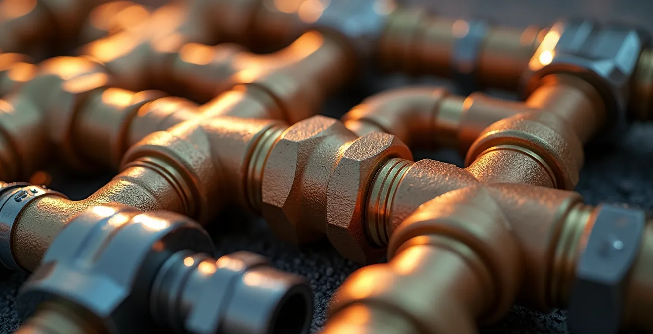 Gros plan sur des raccords de plomberie aux normes avec sceau de qualité