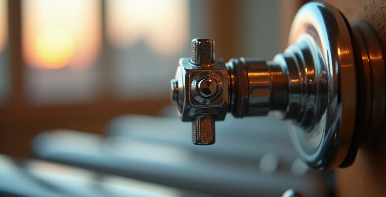 Gros plan sur une tête thermostatique moderne installée sur un radiateur