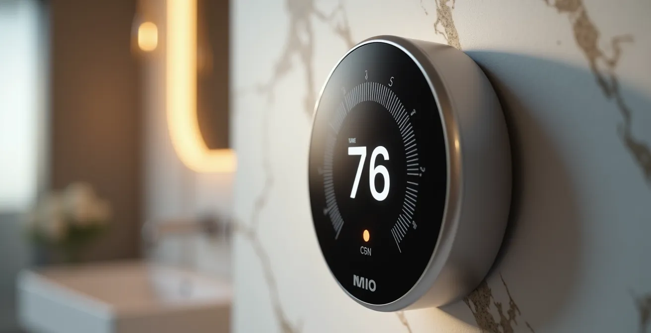 Gros plan sur thermostat intelligent haut de gamme pour plancher chauffant