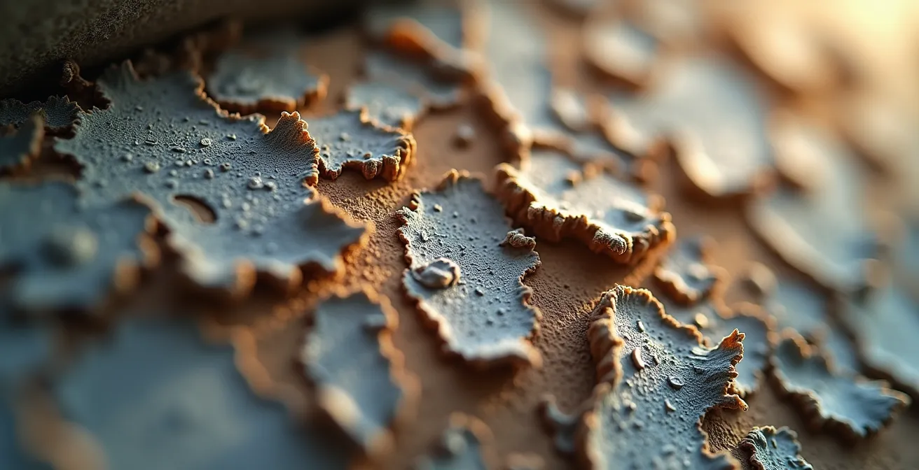 Vue macro détaillée de fibres d'amiante dans un matériau de construction ancien